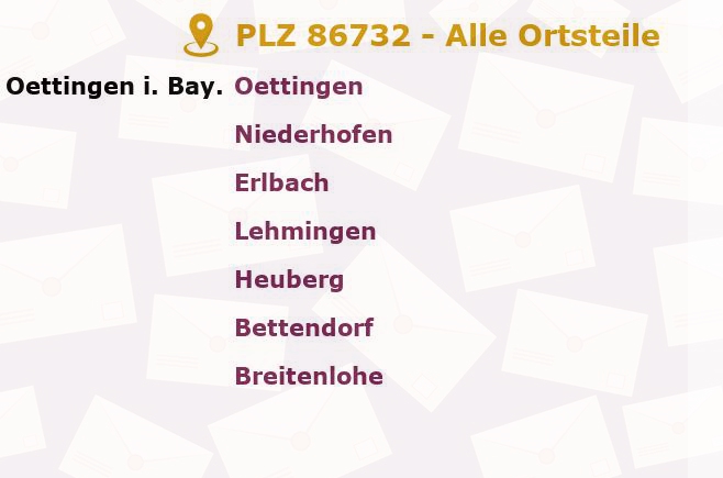 Postleitzahl 86732 Oettingen in Bayern, Bayern - Alle Orte und Ortsteile