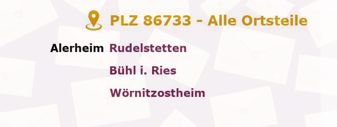 Postleitzahl 86733 Alerheim, Bayern - Alle Orte und Ortsteile