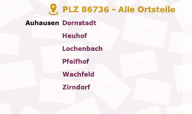 Postleitzahl 86736 Auhausen, Bayern - Alle Orte und Ortsteile