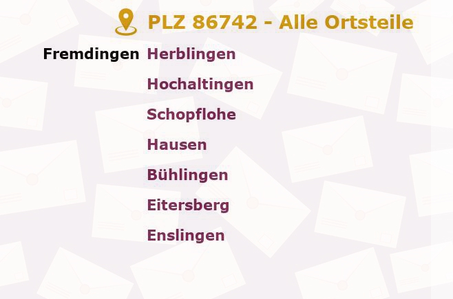 Postleitzahl 86742 Fremdingen, Bayern - Alle Orte und Ortsteile