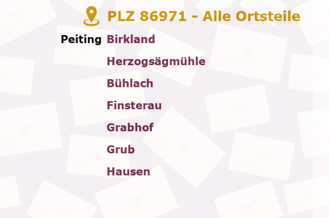 Postleitzahl 86971 Peiting, Bayern - Alle Orte und Ortsteile