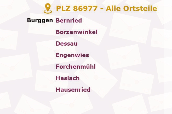 Postleitzahl 86977 Burggen, Bayern - Alle Orte und Ortsteile