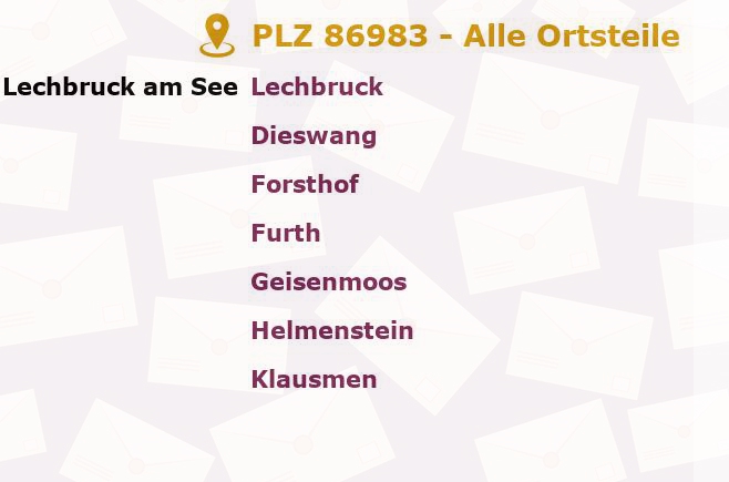 Postleitzahl 86983 Lechbruck, Bayern - Alle Orte und Ortsteile