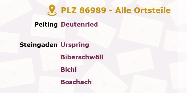 Postleitzahl 86989 Steingaden, Bayern - Alle Orte und Ortsteile