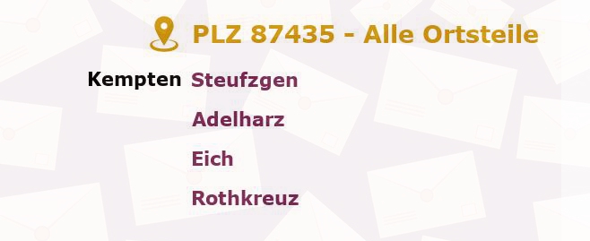 Postleitzahl 87435 Kempten, Bayern - Alle Orte und Ortsteile