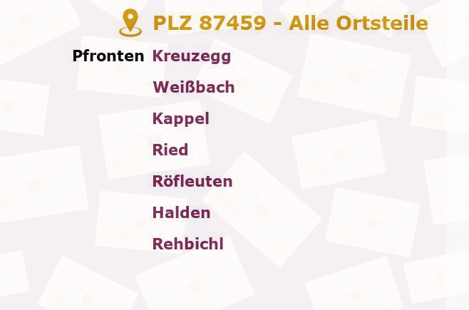 Postleitzahl 87459 Pfronten, Bayern - Alle Orte und Ortsteile