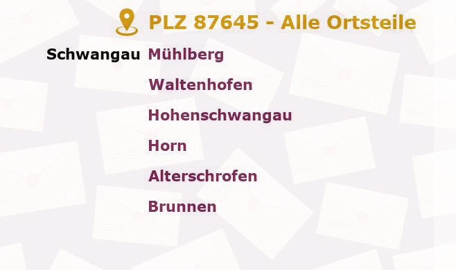 Postleitzahl 87645 Schwangau, Bayern - Alle Orte und Ortsteile