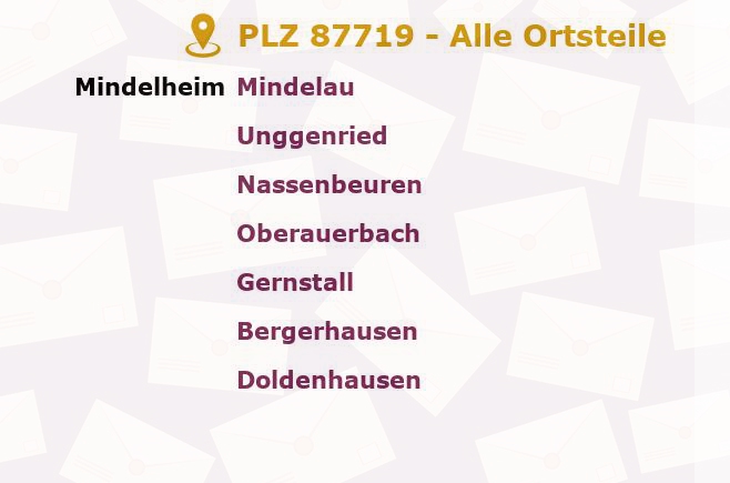 Postleitzahl 87719 Mindelheim, Bayern - Alle Orte und Ortsteile