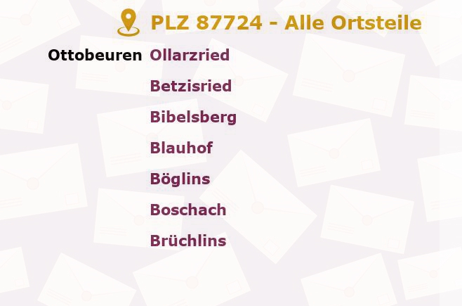 Postleitzahl 87724 Ottobeuren, Bayern - Alle Orte und Ortsteile