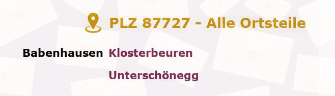 Postleitzahl 87727 Babenhausen, Bayern - Alle Orte und Ortsteile