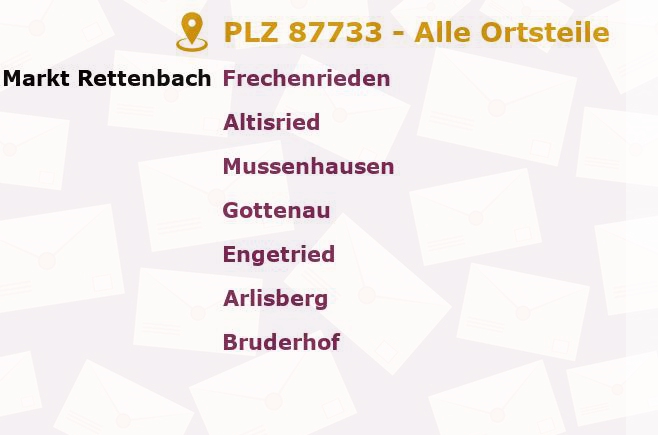 Postleitzahl 87733 Markt Rettenbach, Bayern - Alle Orte und Ortsteile