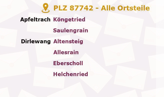 Postleitzahl 87742 Apfeltrach, Bayern - Alle Orte und Ortsteile