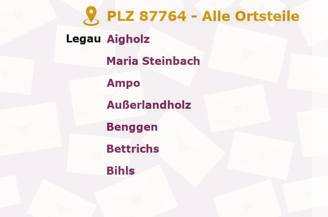 Postleitzahl 87764 Legau, Bayern - Alle Orte und Ortsteile