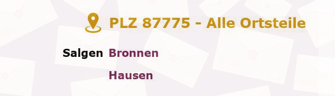 Postleitzahl 87775 Salgen, Bayern - Alle Orte und Ortsteile