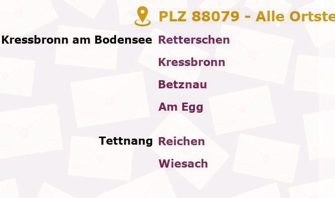 Postleitzahl 88079 Kressbronn am Bodensee, Baden-Württemberg - Alle Orte und Ortsteile