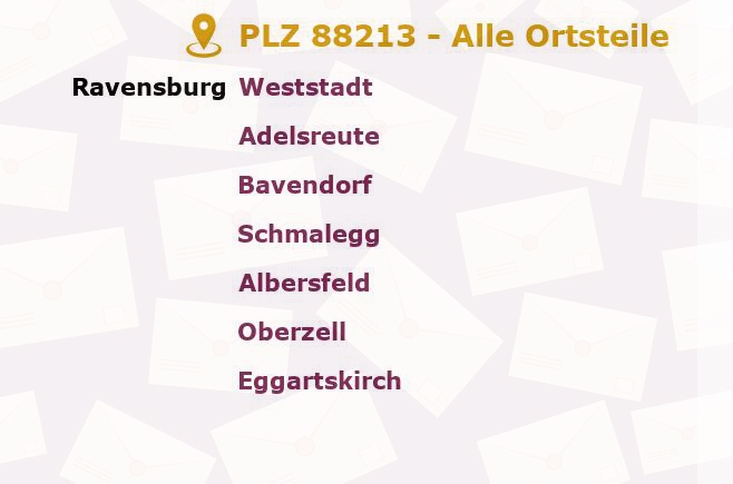 Postleitzahl 88213 Ravensburg, Baden-Württemberg - Alle Orte und Ortsteile