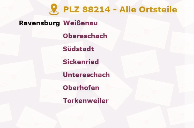 Postleitzahl 88214 Ravensburg, Baden-Württemberg - Alle Orte und Ortsteile