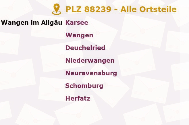 Postleitzahl 88239 Wangen im Allgäu, Baden-Württemberg - Alle Orte und Ortsteile