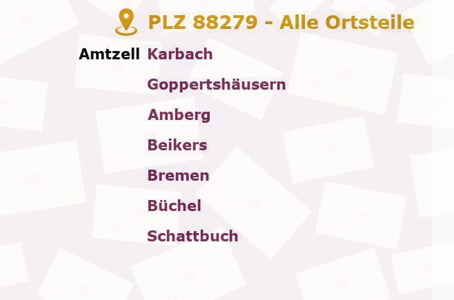 Postleitzahl 88279 Amtzell, Baden-Württemberg - Alle Orte und Ortsteile