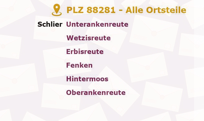 Postleitzahl 88281 Schlier, Baden-Württemberg - Alle Orte und Ortsteile