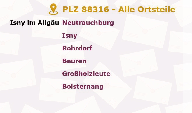 Postleitzahl 88316 Isny im Allgäu, Baden-Württemberg - Alle Orte und Ortsteile