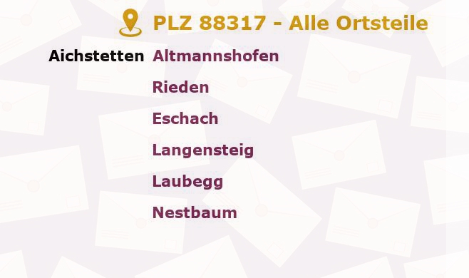 Postleitzahl 88317 Aichstetten, Baden-Württemberg - Alle Orte und Ortsteile