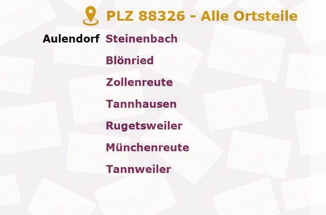 Postleitzahl 88326 Aulendorf, Baden-Württemberg - Alle Orte und Ortsteile