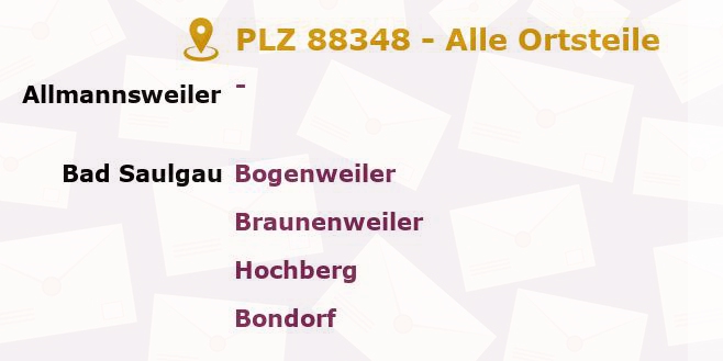 Postleitzahl 88348 Bad Saulgau, Baden-Württemberg - Alle Orte und Ortsteile