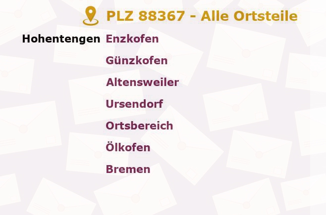 Postleitzahl 88367 Hohentengen, Baden-Württemberg - Alle Orte und Ortsteile