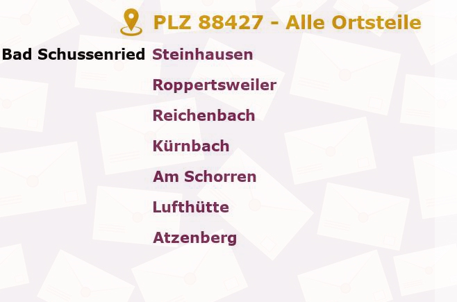 Postleitzahl 88427 Bad Schussenried, Baden-Württemberg - Alle Orte und Ortsteile