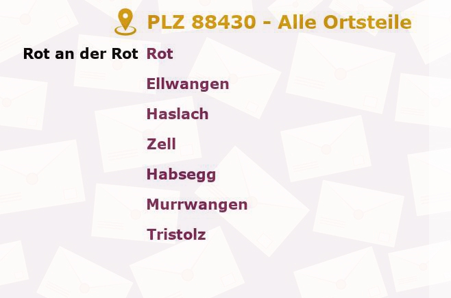 Postleitzahl 88430 Rot an der Rot, Baden-Württemberg - Alle Orte und Ortsteile