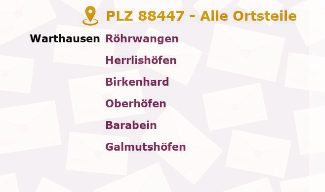 Postleitzahl 88447 Warthausen, Baden-Württemberg - Alle Orte und Ortsteile