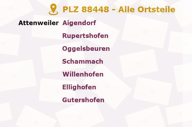 Postleitzahl 88448 Attenweiler, Baden-Württemberg - Alle Orte und Ortsteile