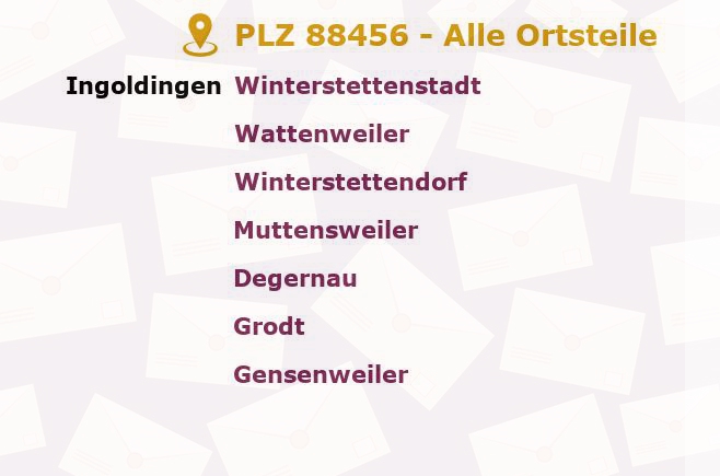 Postleitzahl 88456 Ingoldingen, Baden-Württemberg - Alle Orte und Ortsteile