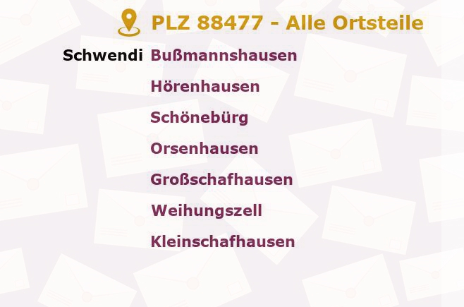 Postleitzahl 88477 Schwendi, Baden-Württemberg - Alle Orte und Ortsteile