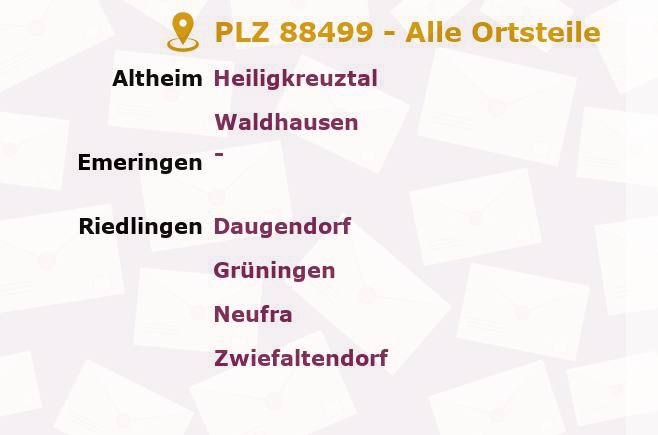 Postleitzahl 88499 Riedlingen, Baden-Württemberg - Alle Orte und Ortsteile