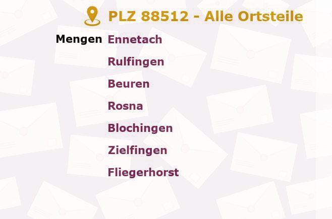 Postleitzahl 88512 Mengen, Baden-Württemberg - Alle Orte und Ortsteile