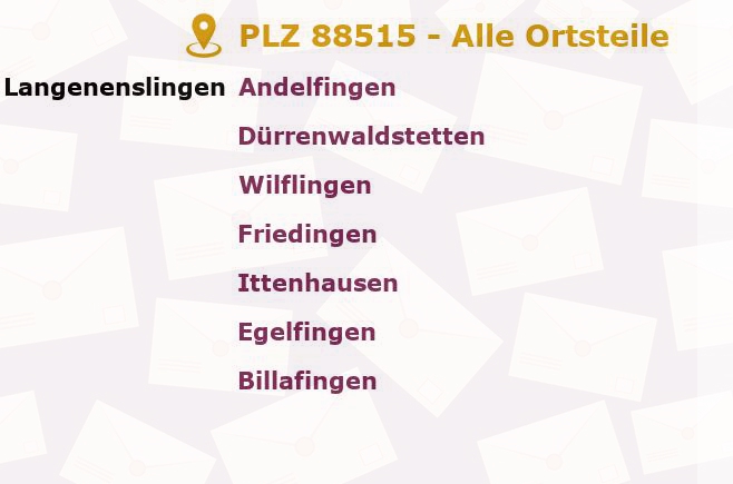 Postleitzahl 88515 Langenenslingen, Baden-Württemberg - Alle Orte und Ortsteile