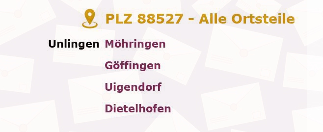 Postleitzahl 88527 Unlingen, Baden-Württemberg - Alle Orte und Ortsteile