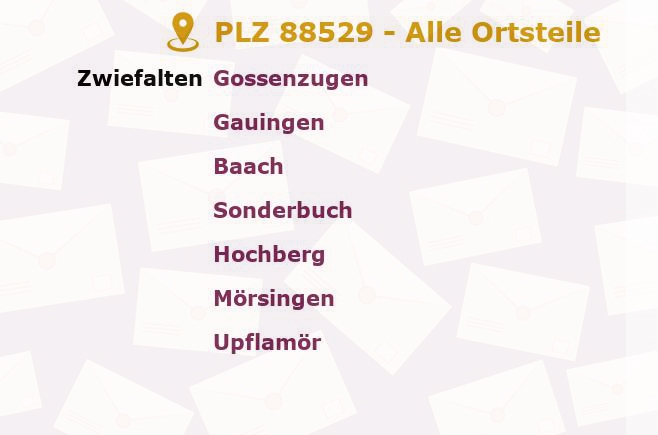 Postleitzahl 88529 Zwiefalten, Baden-Württemberg - Alle Orte und Ortsteile