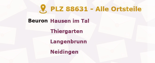 Postleitzahl 88631 Beuron, Baden-Württemberg - Alle Orte und Ortsteile