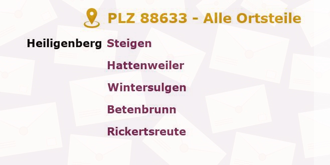 Postleitzahl 88633 Heiligenberg, Baden-Württemberg - Alle Orte und Ortsteile