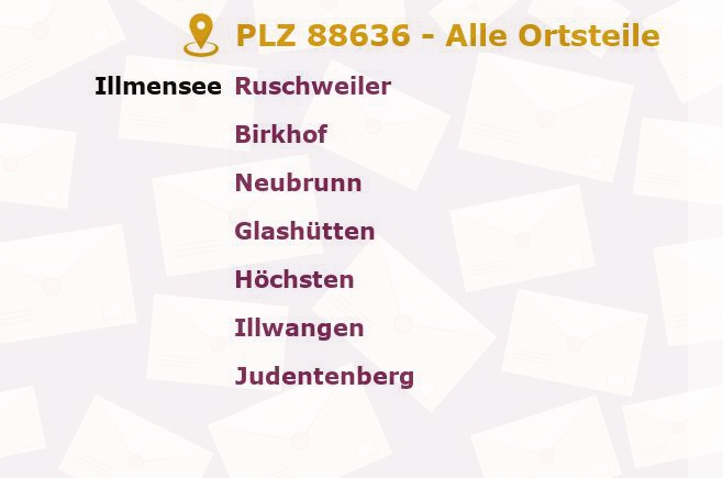 Postleitzahl 88636 Illmensee, Baden-Württemberg - Alle Orte und Ortsteile