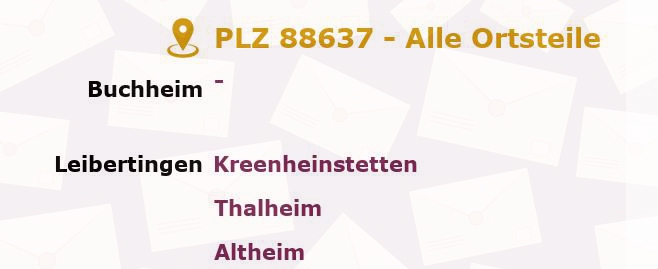 Postleitzahl 88637 Baden-Württemberg - Alle Orte und Ortsteile