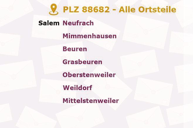 Postleitzahl 88682 Salem, Baden-Württemberg - Alle Orte und Ortsteile