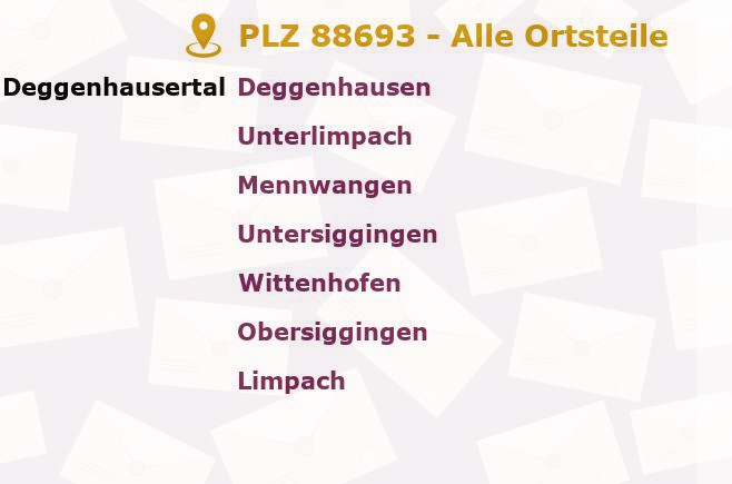 Postleitzahl 88693 Baden-Württemberg - Alle Orte und Ortsteile
