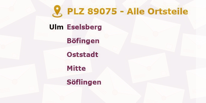 Postleitzahl 89075 Ulm, Baden-Württemberg - Alle Orte und Ortsteile