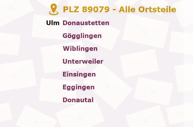 Postleitzahl 89079 Ulm, Baden-Württemberg - Alle Orte und Ortsteile