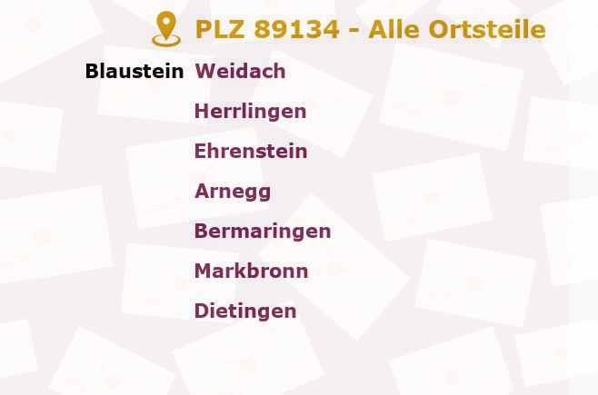Postleitzahl 89134 Baden-Württemberg - Alle Orte und Ortsteile