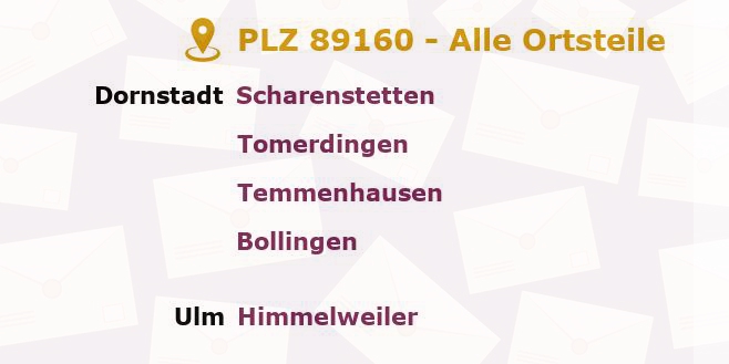 Postleitzahl 89160 Dornstadt, Baden-Württemberg - Alle Orte und Ortsteile